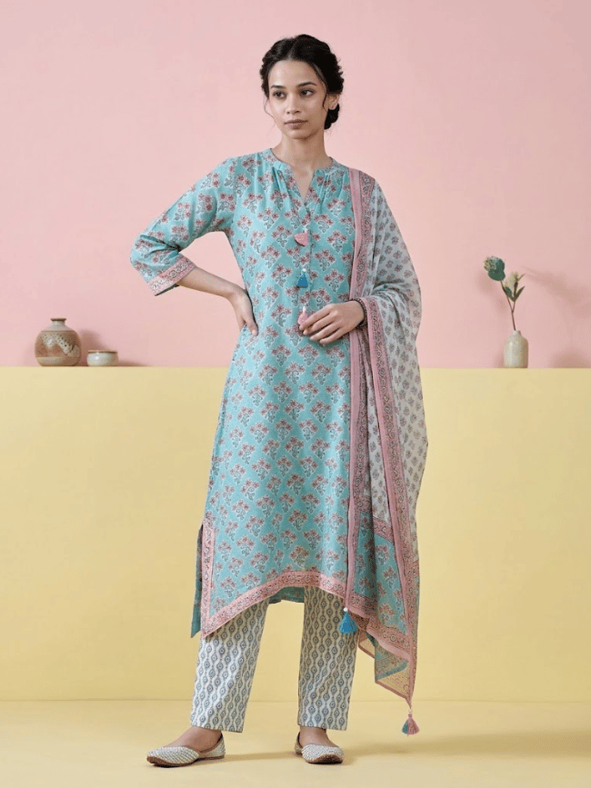 Zarin Tuquoise Chanderi Suit